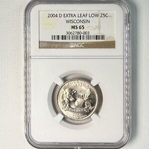 2004-D Wisconsin Extra Leaf Low Quarter NGC MS65 Error Coin